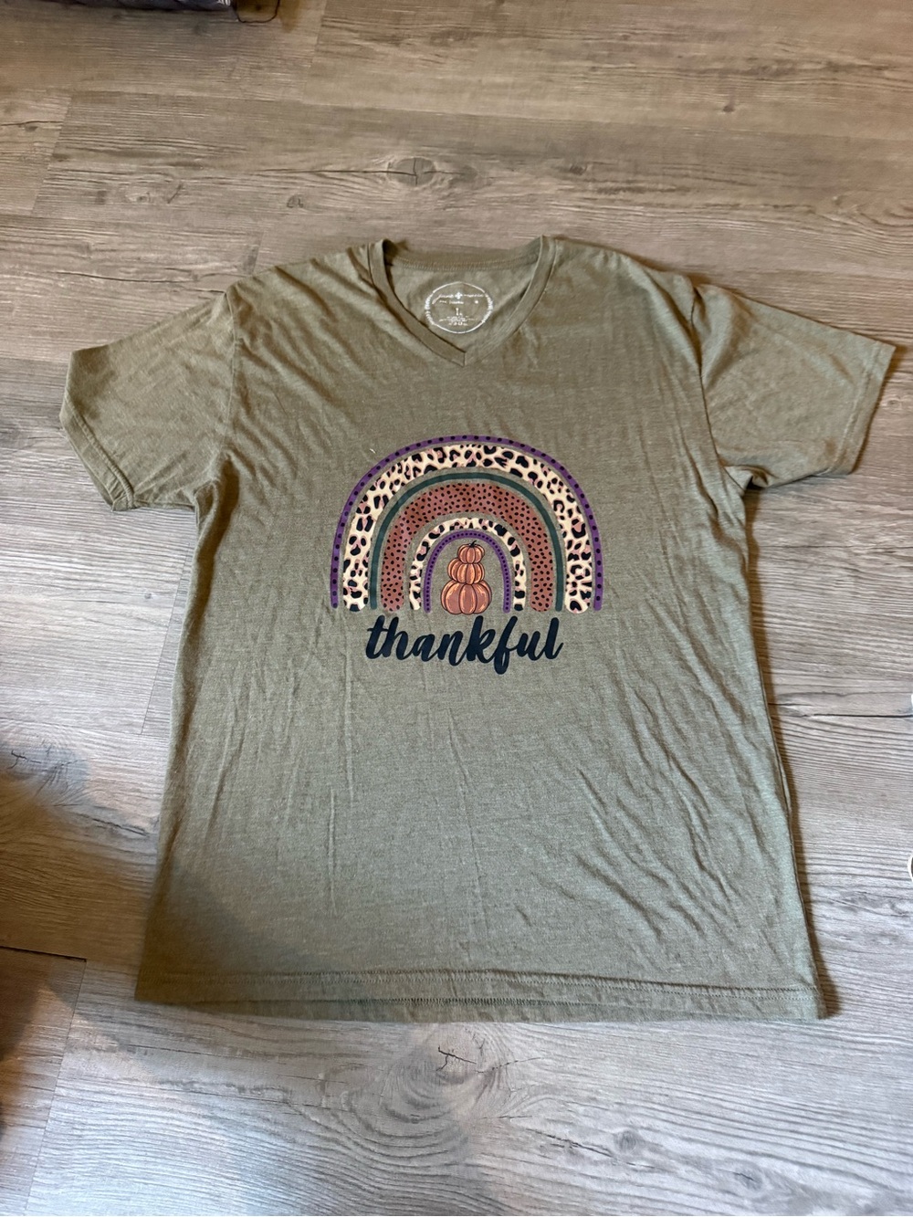 Olive 'Thankful' Graphic V-Neck Tee